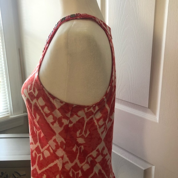INC International Concept Red & White Sleeveless Racer Back Beaded Top Sz Medium - Picture 3 of 6